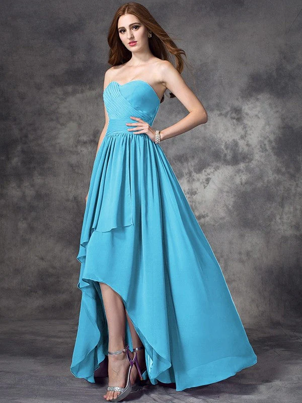 Gorgeous Sweetheart Ruffles Sleeveless High Low Chiffon Bridesmaid Dresses - Image 3