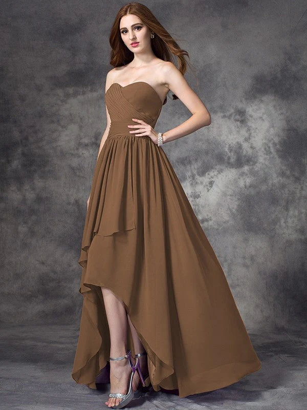 Gorgeous Sweetheart Ruffles Sleeveless High Low Chiffon Bridesmaid Dresses - Image 4