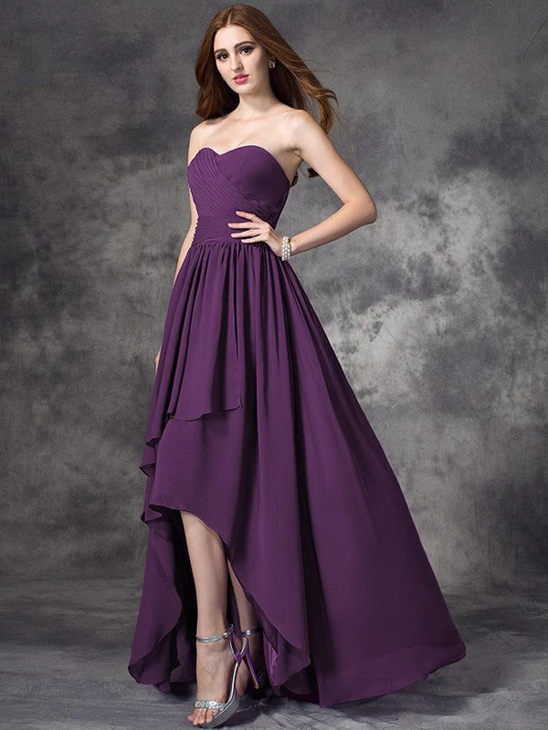 Gorgeous Sweetheart Ruffles Sleeveless High Low Chiffon Bridesmaid Dresses - Image 5