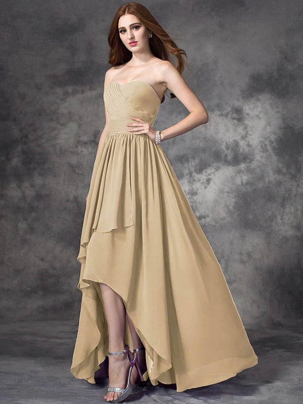 Gorgeous Sweetheart Ruffles Sleeveless High Low Chiffon Bridesmaid Dresses - Image 6