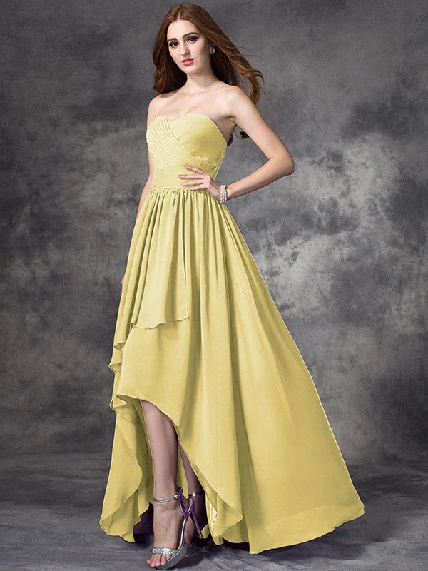 Gorgeous Sweetheart Ruffles Sleeveless High Low Chiffon Bridesmaid Dresses - Image 8