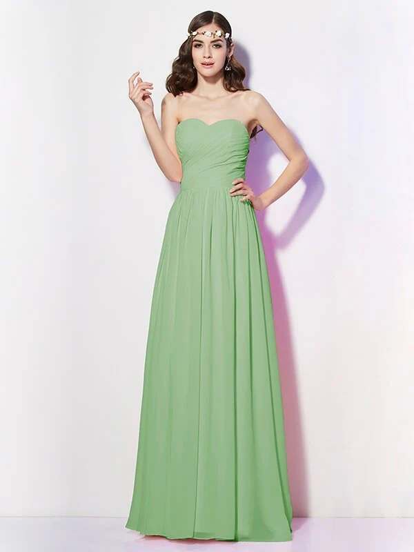 Gorgeous Sweetheart Sleeveless Long Pleats Chiffon Bridesmaid Dresses - Image 25