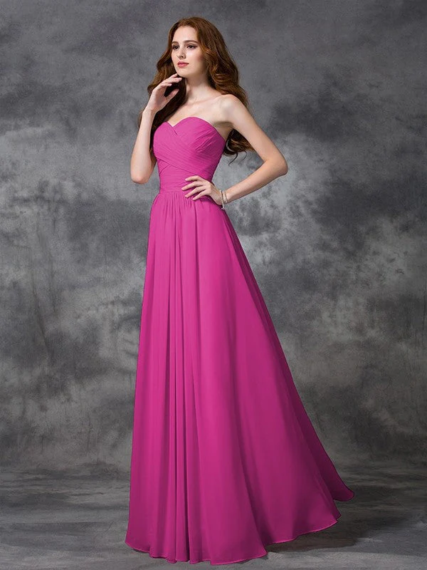 Gorgeous Sweetheart Sleeveless Ruched Long Chiffon Bridesmaid Dresses - Image 11