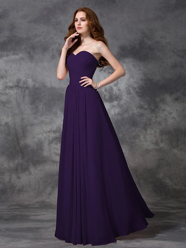 Gorgeous Sweetheart Sleeveless Ruched Long Chiffon Bridesmaid Dresses - Image 13