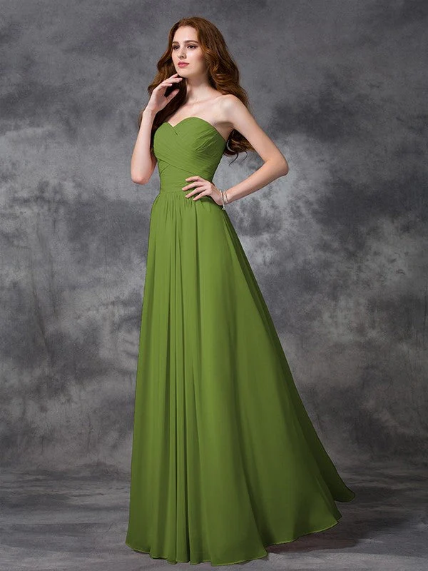 Gorgeous Sweetheart Sleeveless Ruched Long Chiffon Bridesmaid Dresses - Image 14