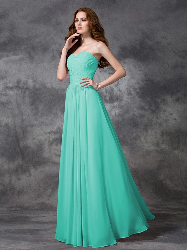 Gorgeous Sweetheart Sleeveless Ruched Long Chiffon Bridesmaid Dresses - Image 15