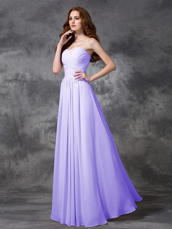 Gorgeous Sweetheart Sleeveless Ruched Long Chiffon Bridesmaid Dresses - Image 18