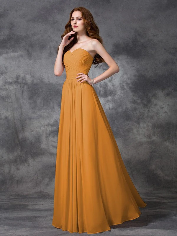 Gorgeous Sweetheart Sleeveless Ruched Long Chiffon Bridesmaid Dresses - Image 20