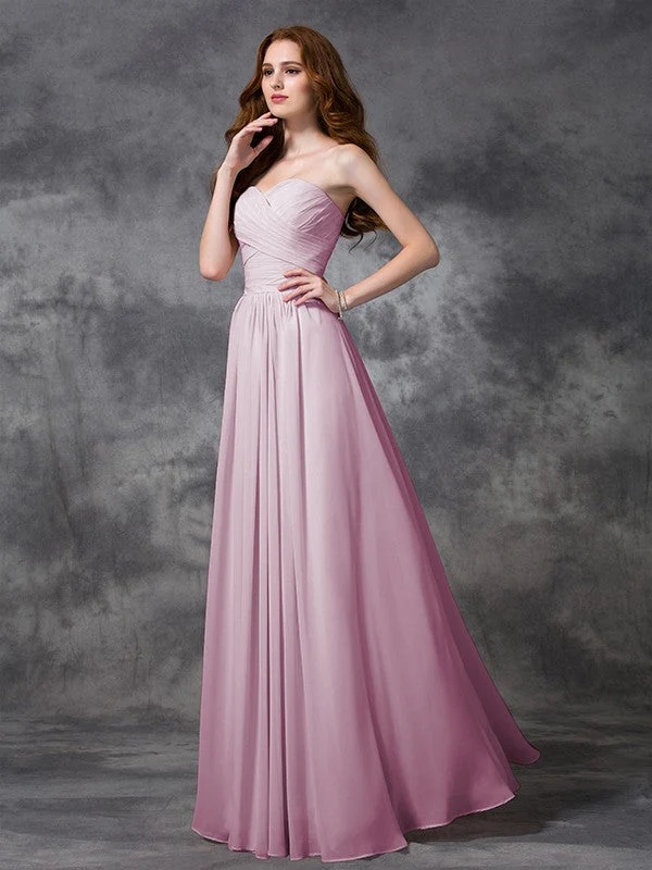 Gorgeous Sweetheart Sleeveless Ruched Long Chiffon Bridesmaid Dresses - Image 21