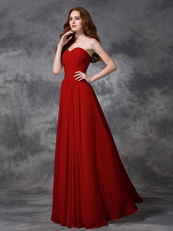 Gorgeous Sweetheart Sleeveless Ruched Long Chiffon Bridesmaid Dresses - Image 23