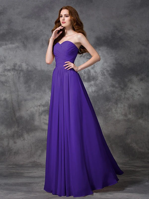 Gorgeous Sweetheart Sleeveless Ruched Long Chiffon Bridesmaid Dresses - Image 24