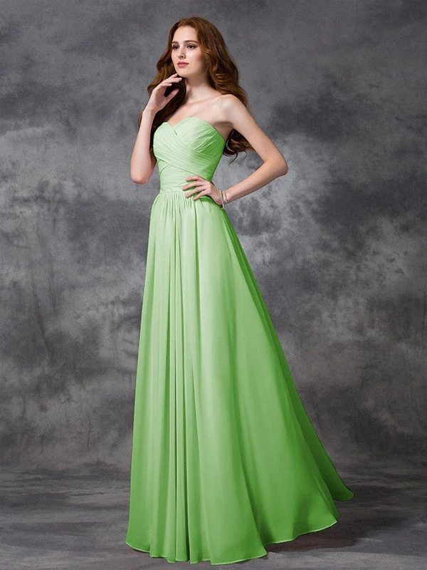 Gorgeous Sweetheart Sleeveless Ruched Long Chiffon Bridesmaid Dresses - Image 26