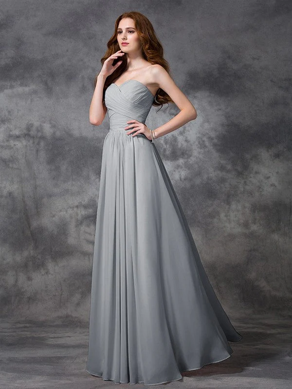 Gorgeous Sweetheart Sleeveless Ruched Long Chiffon Bridesmaid Dresses - Image 27