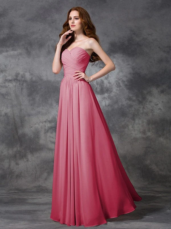 Gorgeous Sweetheart Sleeveless Ruched Long Chiffon Bridesmaid Dresses - Image 28