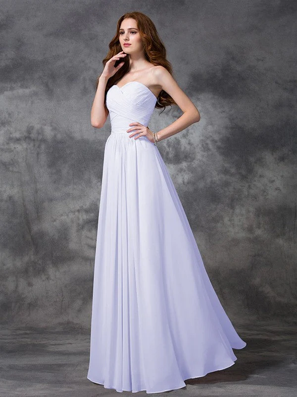 Gorgeous Sweetheart Sleeveless Ruched Long Chiffon Bridesmaid Dresses - Image 29