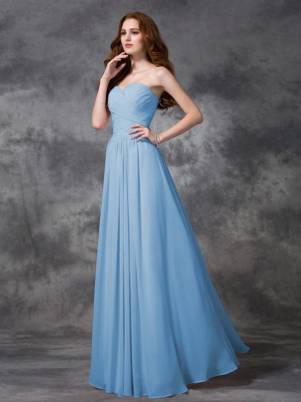 Gorgeous Sweetheart Sleeveless Ruched Long Chiffon Bridesmaid Dresses - Image 3