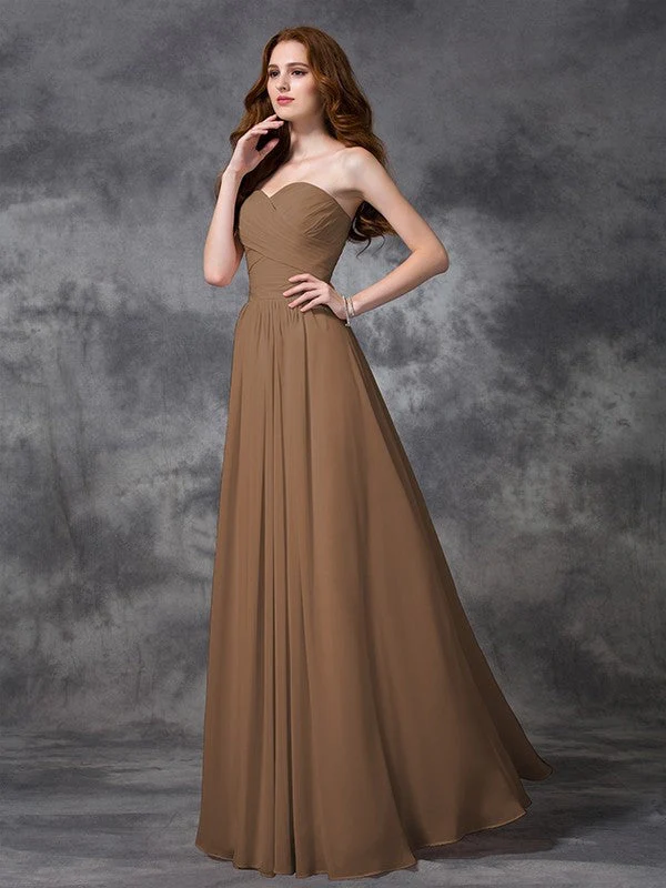 Gorgeous Sweetheart Sleeveless Ruched Long Chiffon Bridesmaid Dresses - Image 4