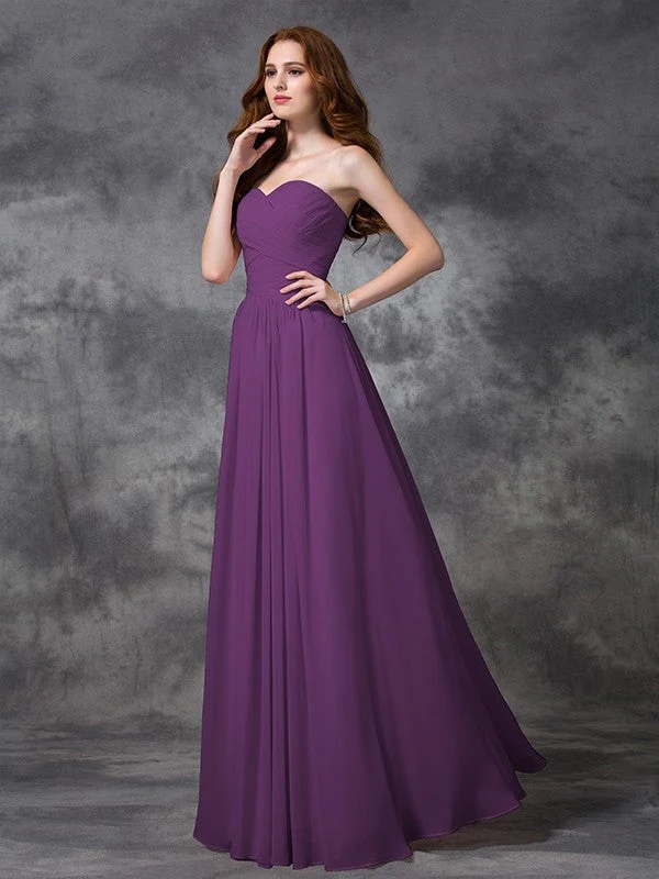 Gorgeous Sweetheart Sleeveless Ruched Long Chiffon Bridesmaid Dresses - Image 5