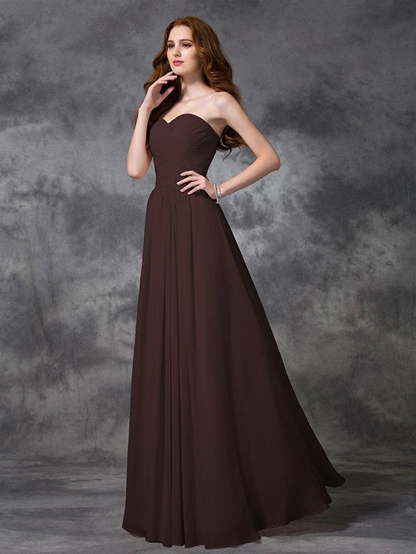 Gorgeous Sweetheart Sleeveless Ruched Long Chiffon Bridesmaid Dresses - Image 7