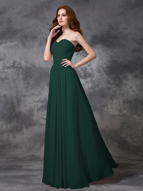 Gorgeous Sweetheart Sleeveless Ruched Long Chiffon Bridesmaid Dresses - Image 9