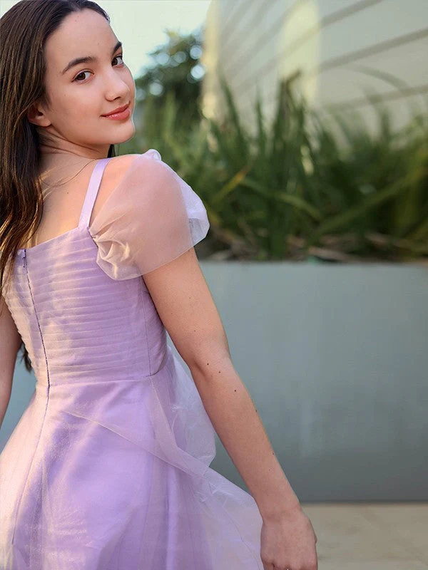 Gorgeous Tulle Ruched V-neck Short Sleeves Junior/Girls Bridesmaid Dresses - Image 6