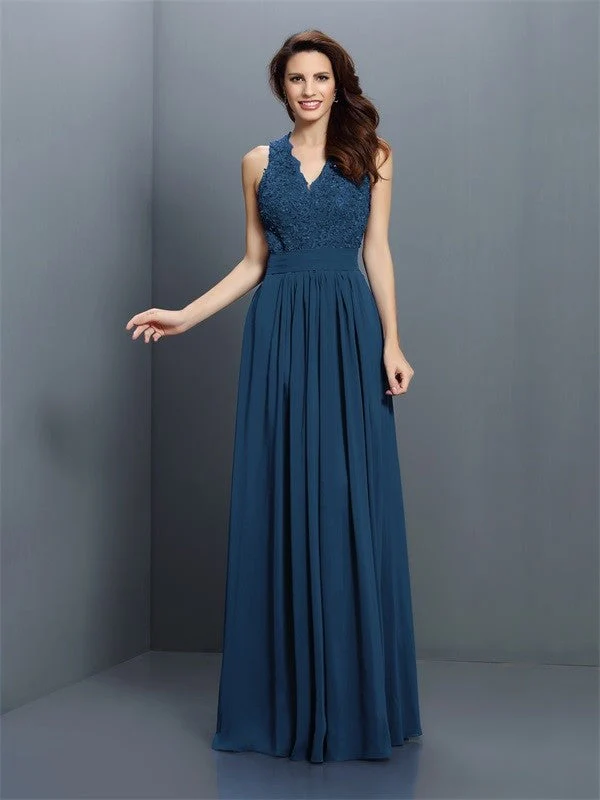 V-Neck Elegant Applique Sleeveless Long Chiffon Bridesmaid Dresses - Image 10