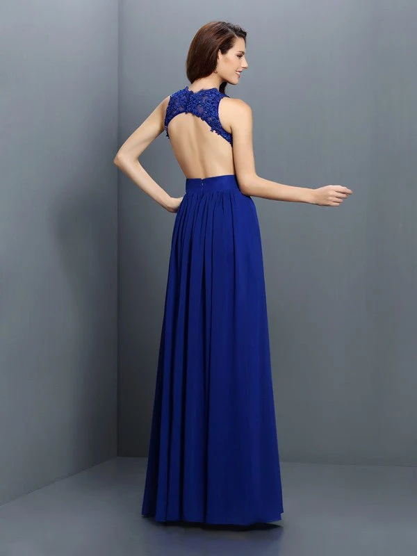 V-Neck Elegant Applique Sleeveless Long Chiffon Bridesmaid Dresses - Image 30