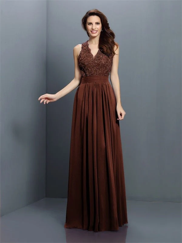V-Neck Elegant Applique Sleeveless Long Chiffon Bridesmaid Dresses - Image 7