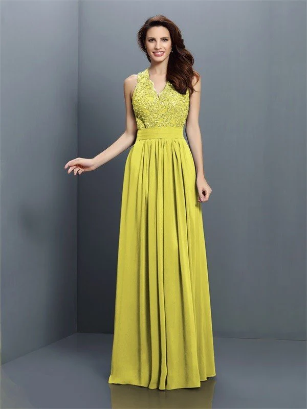 V-Neck Elegant Applique Sleeveless Long Chiffon Bridesmaid Dresses - Image 8
