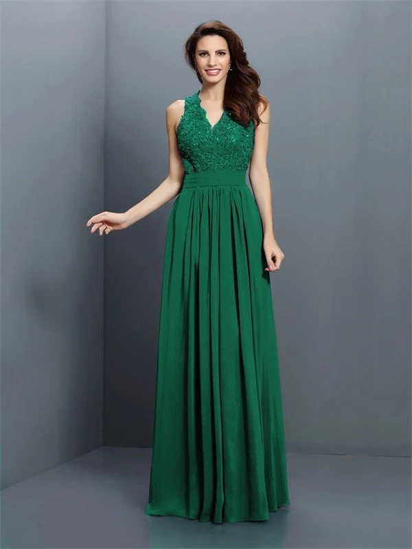 V-Neck Elegant Applique Sleeveless Long Chiffon Bridesmaid Dresses - Image 9