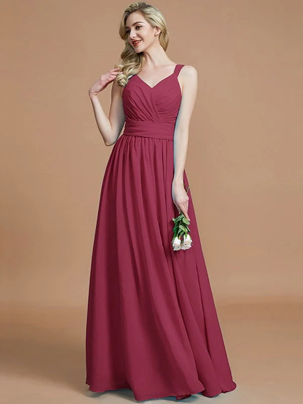 V-Neck Elegant Chiffon Sleeveless Bridesmaid Dresses - Image 11