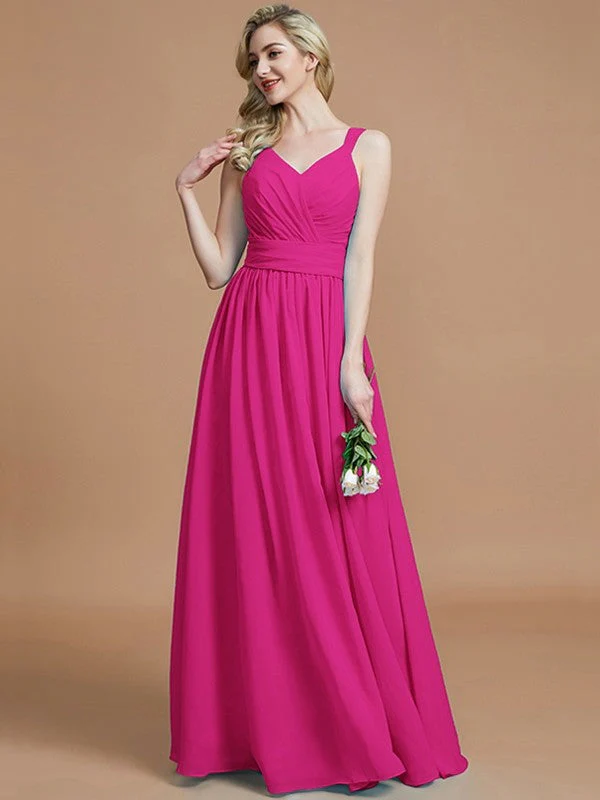 V-Neck Elegant Chiffon Sleeveless Bridesmaid Dresses - Image 17