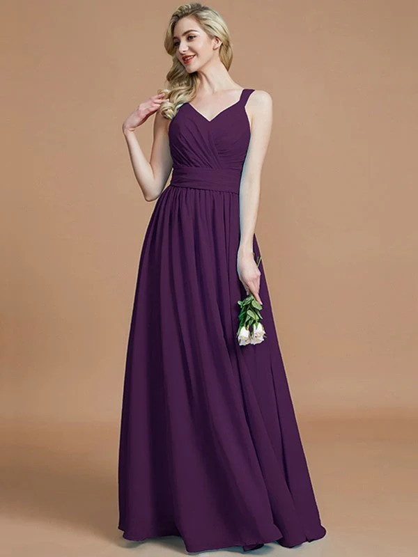 V-Neck Elegant Chiffon Sleeveless Bridesmaid Dresses - Image 19