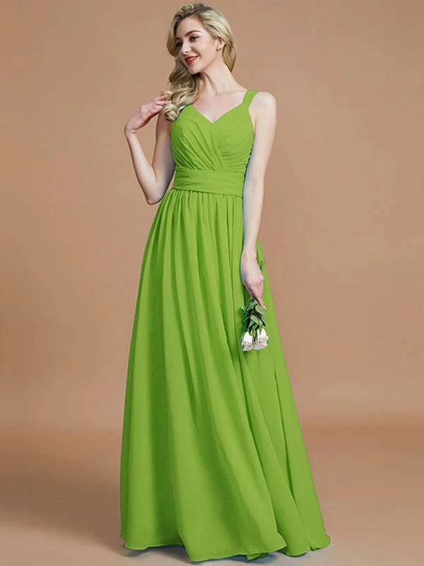 V-Neck Elegant Chiffon Sleeveless Bridesmaid Dresses - Image 20