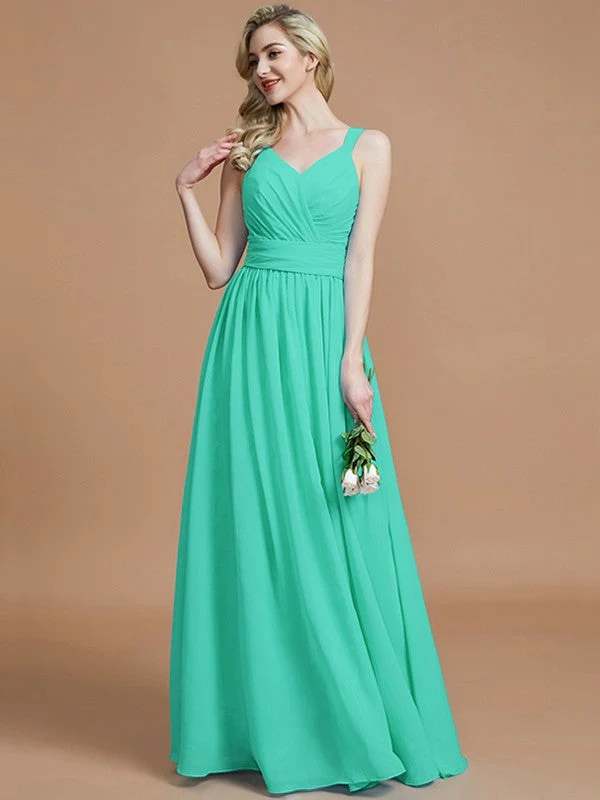 V-Neck Elegant Chiffon Sleeveless Bridesmaid Dresses - Image 21