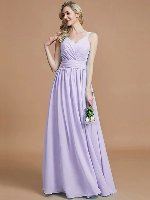 V-Neck Elegant Chiffon Sleeveless Bridesmaid Dresses - Image 25
