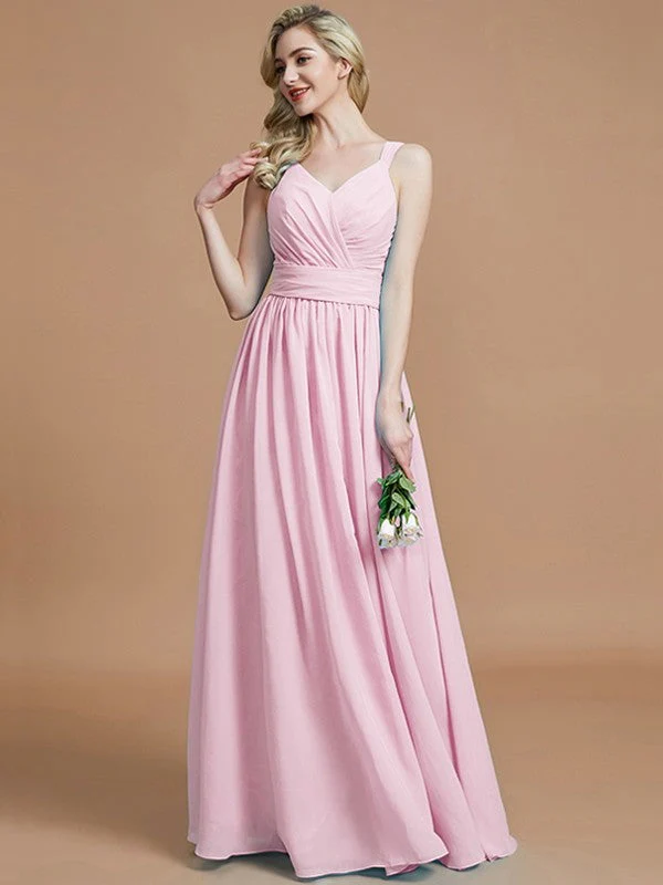 V-Neck Elegant Chiffon Sleeveless Bridesmaid Dresses - Image 28