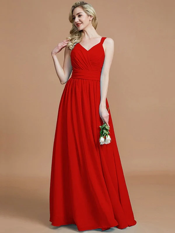 V-Neck Elegant Chiffon Sleeveless Bridesmaid Dresses - Image 29