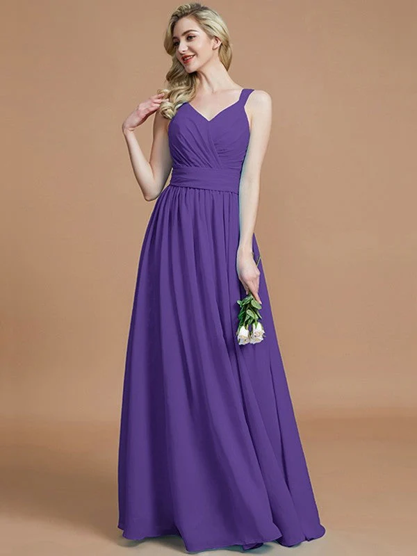V-Neck Elegant Chiffon Sleeveless Bridesmaid Dresses - Image 30