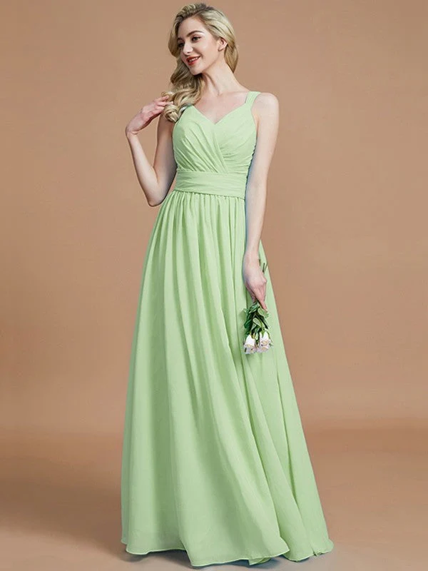 V-Neck Elegant Chiffon Sleeveless Bridesmaid Dresses - Image 32