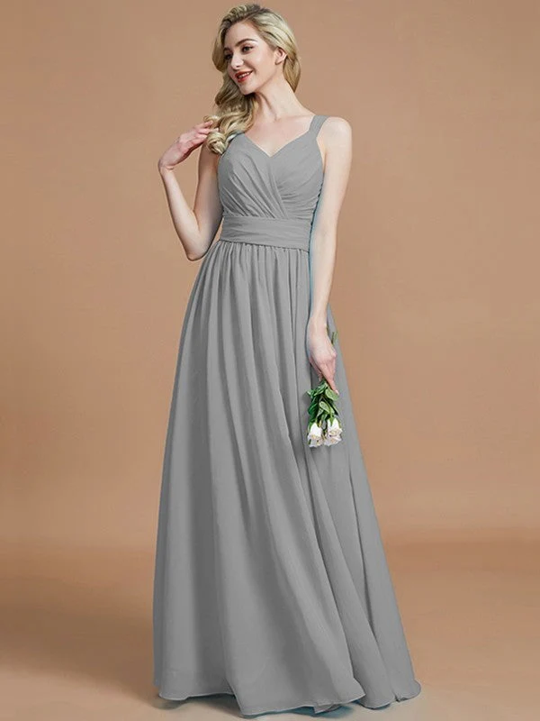 V-Neck Elegant Chiffon Sleeveless Bridesmaid Dresses - Image 33