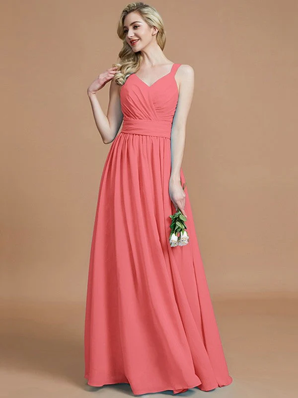 V-Neck Elegant Chiffon Sleeveless Bridesmaid Dresses - Image 34