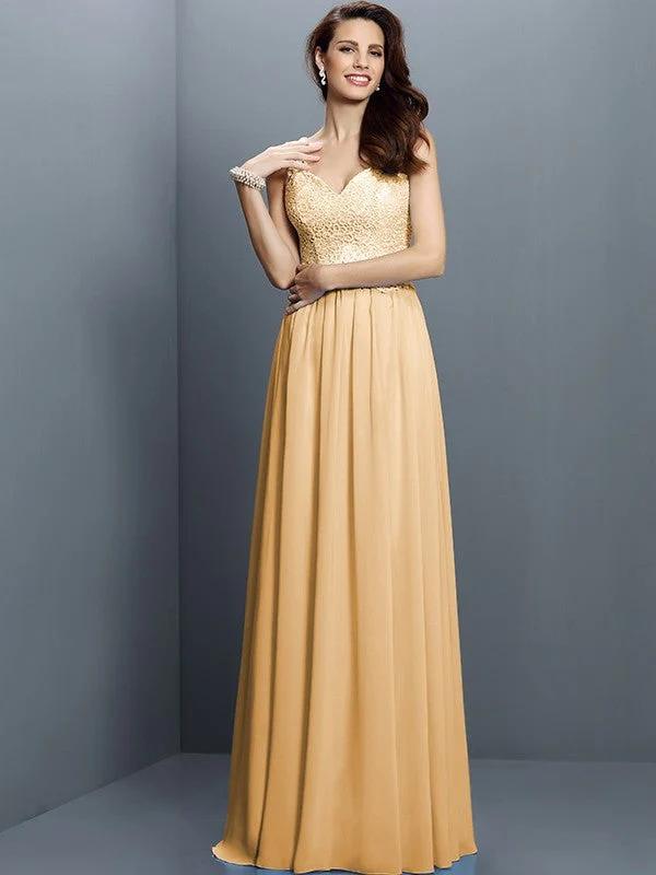 V-Neck Elegant Lace Sleeveless Long Chiffon Bridesmaid Dresses - Image 12