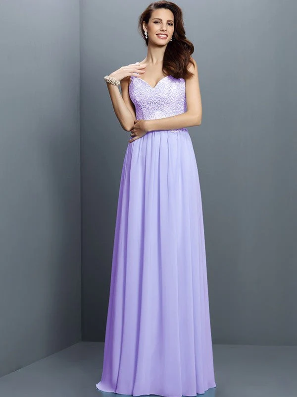 V-Neck Elegant Lace Sleeveless Long Chiffon Bridesmaid Dresses - Image 19