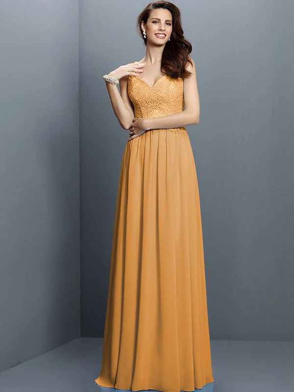 V-Neck Elegant Lace Sleeveless Long Chiffon Bridesmaid Dresses - Image 20