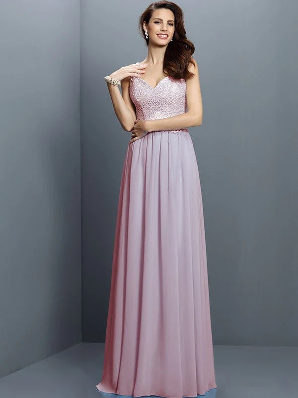 V-Neck Elegant Lace Sleeveless Long Chiffon Bridesmaid Dresses - Image 21