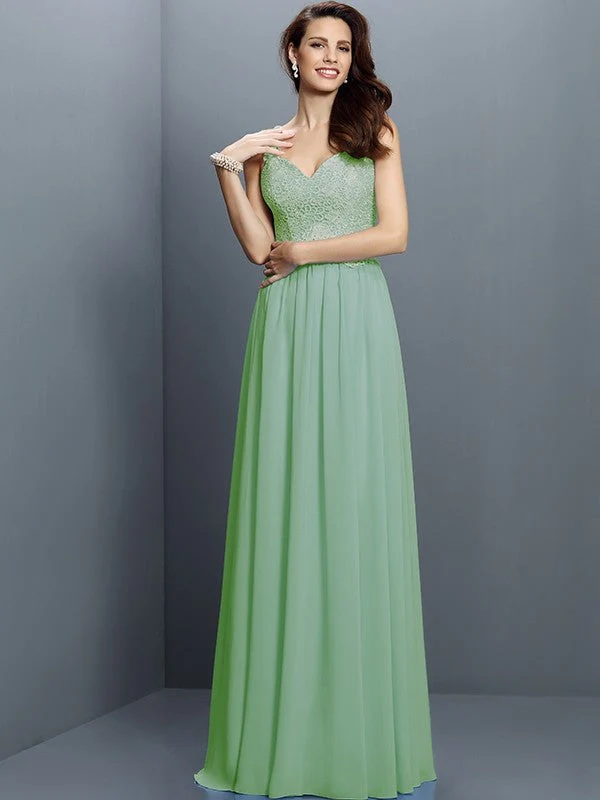 V-Neck Elegant Lace Sleeveless Long Chiffon Bridesmaid Dresses - Image 25