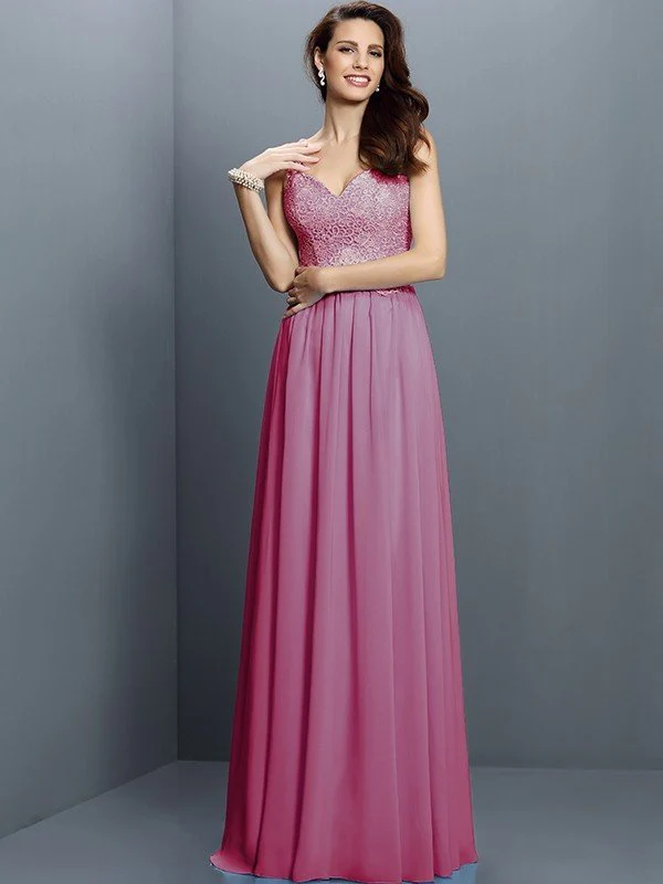 V-Neck Elegant Lace Sleeveless Long Chiffon Bridesmaid Dresses - Image 26