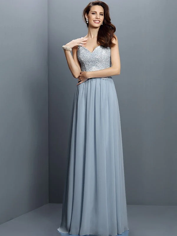 V-Neck Elegant Lace Sleeveless Long Chiffon Bridesmaid Dresses - Image 27