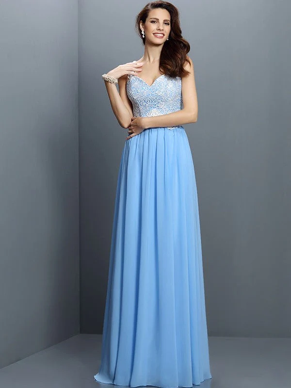V-Neck Elegant Lace Sleeveless Long Chiffon Bridesmaid Dresses - Image 3